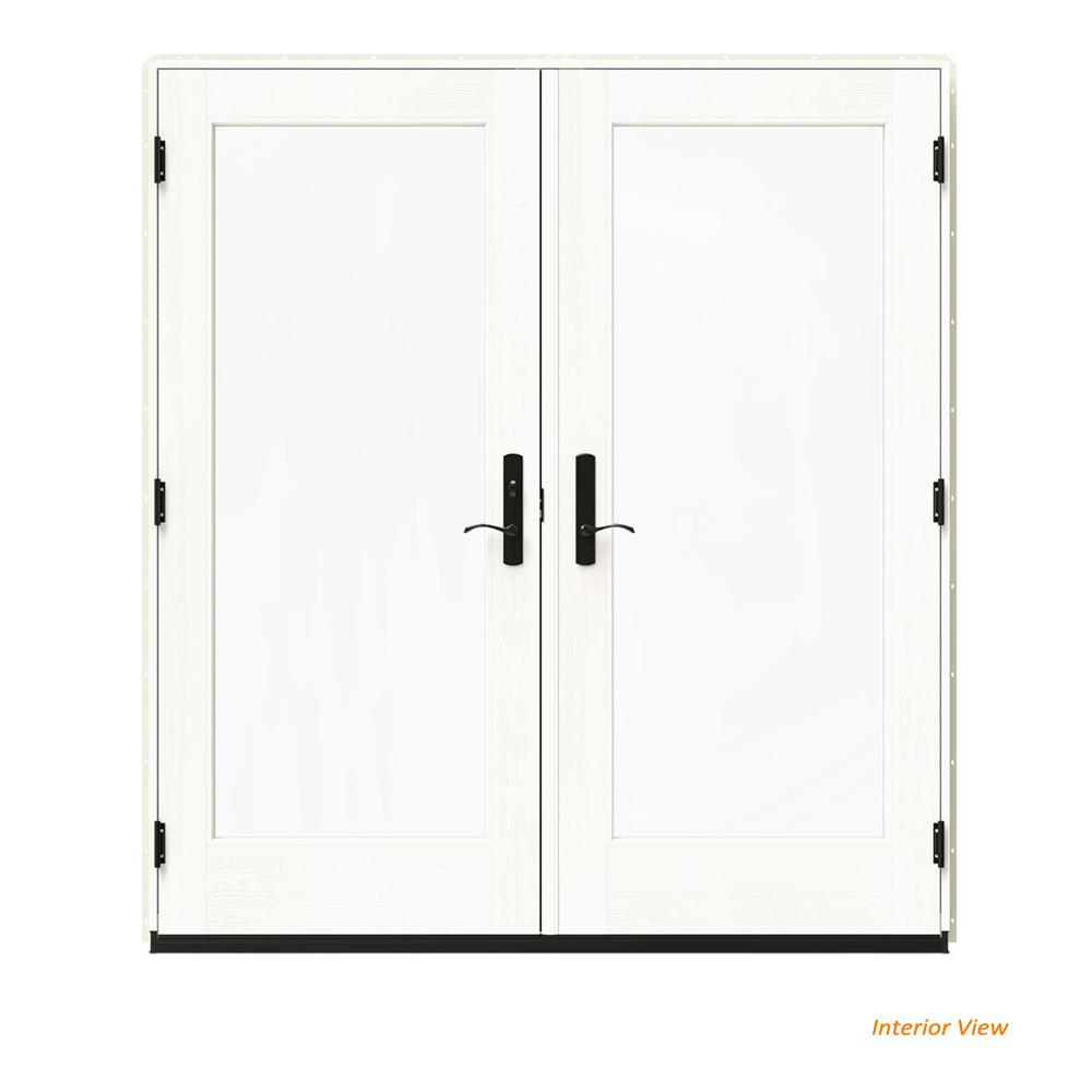 Jeld Wen 72 In X 80 W 4500 Vanilla Clad Wood Right Hand Full W 4500 Vanilla Clad Wood Right Hand Full Lite French Patio Door White Paint Interior
