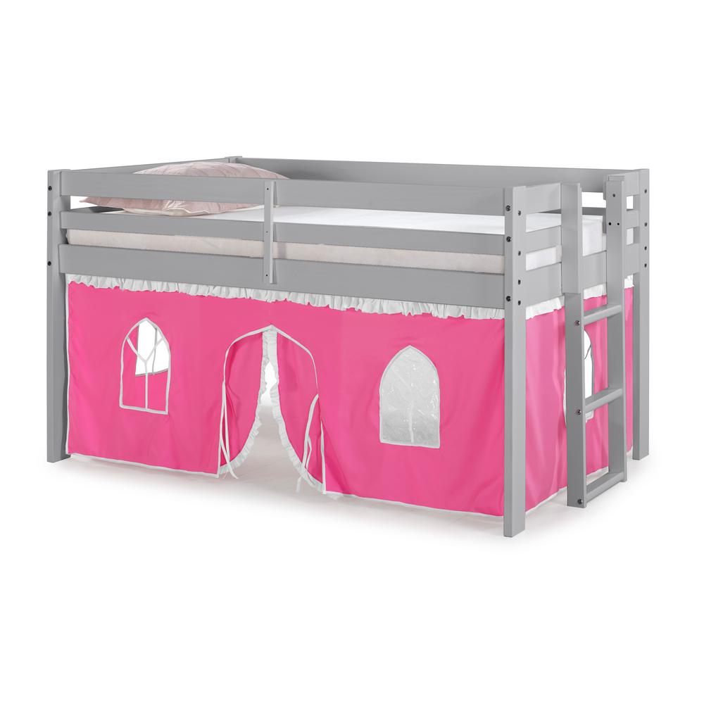 Alaterre Furniture Jasper Twin Junior Loft Bed Dove Gray Frame And Pink White Bottom Playhouse Tent