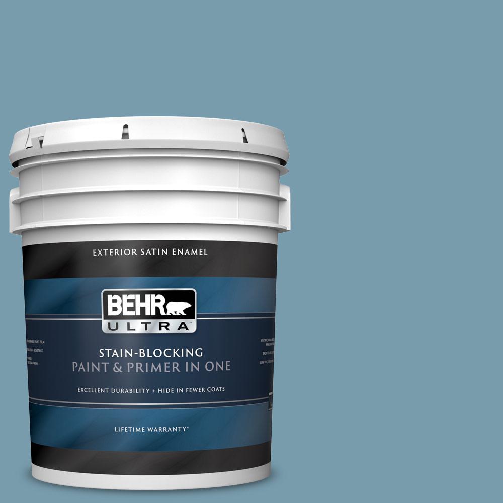 BEHR ULTRA 5 gal. #S470-4 Dolphin Blue Satin Enamel Exterior Paint and ...