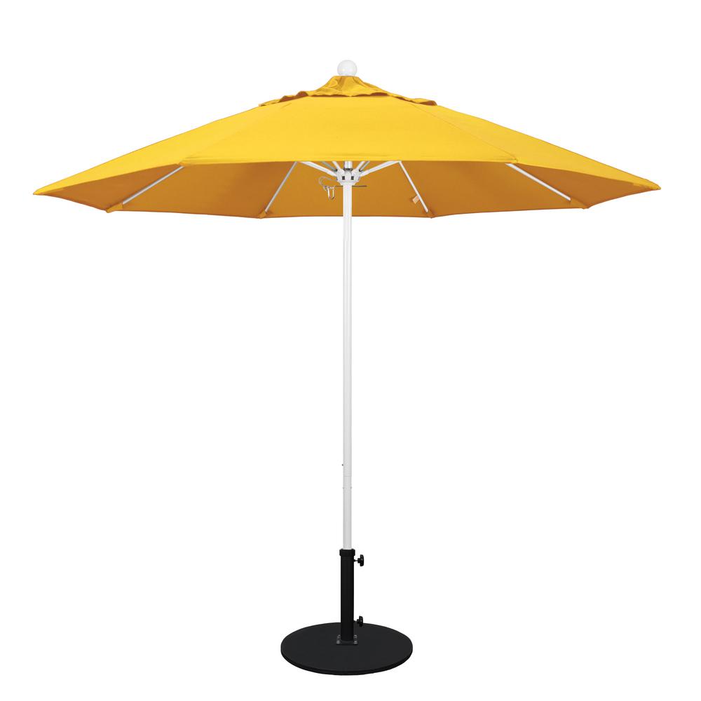 California Umbrella 9 Ft White Aluminum Pole Market Fibergl Ribs White Aluminum Pole Market Fibergl Ribs Push Lift Patio Umbrella In Sunflower Yellow Sunbrella