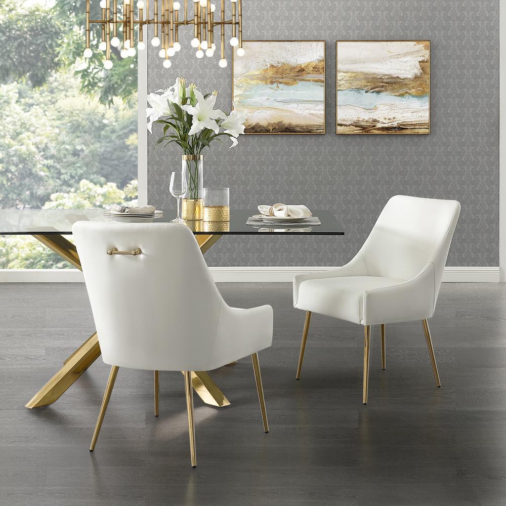 inspired home capelli whitegold pu leather metal leg armless dining chair  set of 2ad9101we2hd  the home depot