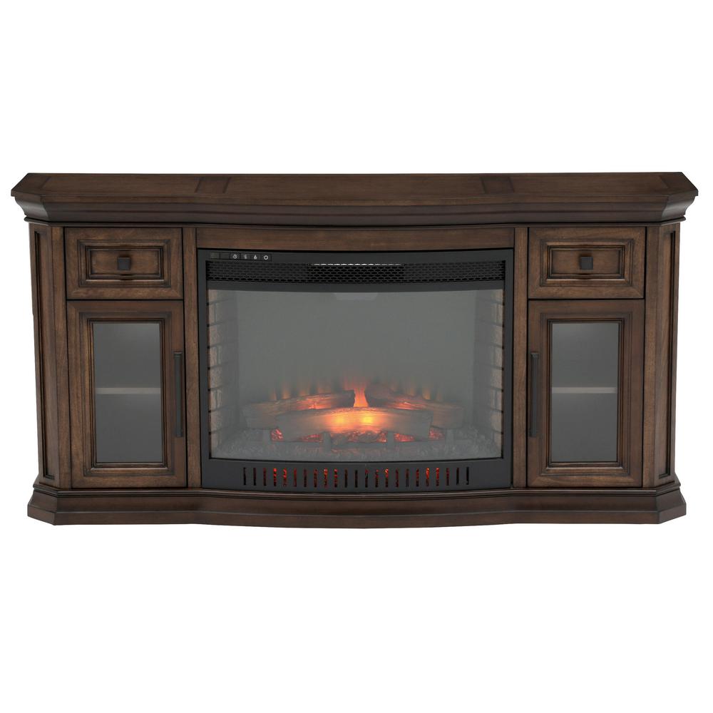 Tv Stands Living Room Furniture The Home Depot Bow Front Tv Stand Infrared Electric Fireplace In Oak By Home Decorators Collection