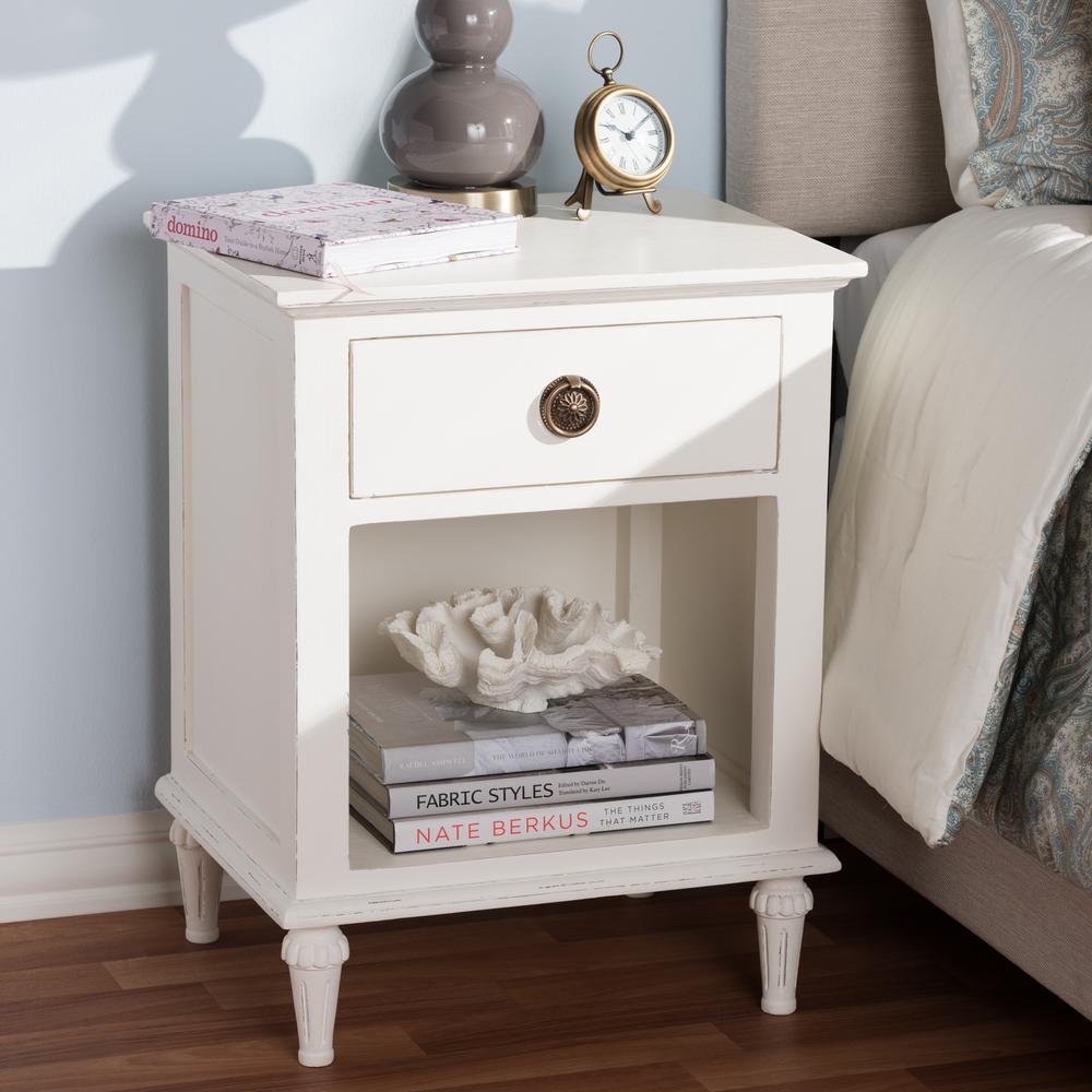 Baxton Studio Venezia 1 Drawer 1 Shelf White Nightstand 28862 7696 Hd The Home Depot