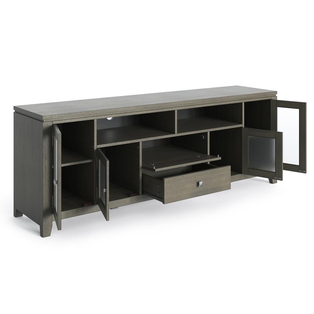 Simpli Home Cosmopolitan 72 In Farmhouse Grey Composite Tv Stand With 1 Drawer Fits Tvs Up To 80 In With Storage Doors Axccos72 Fg The Home Depot