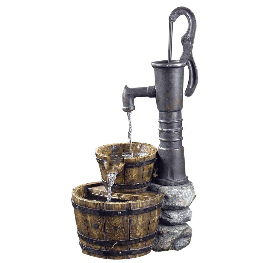 pump water fountain well fountains hand cellar fashioned depot outdoor rustic features kontiki barrel homedepot garden decorative solar construction wooden