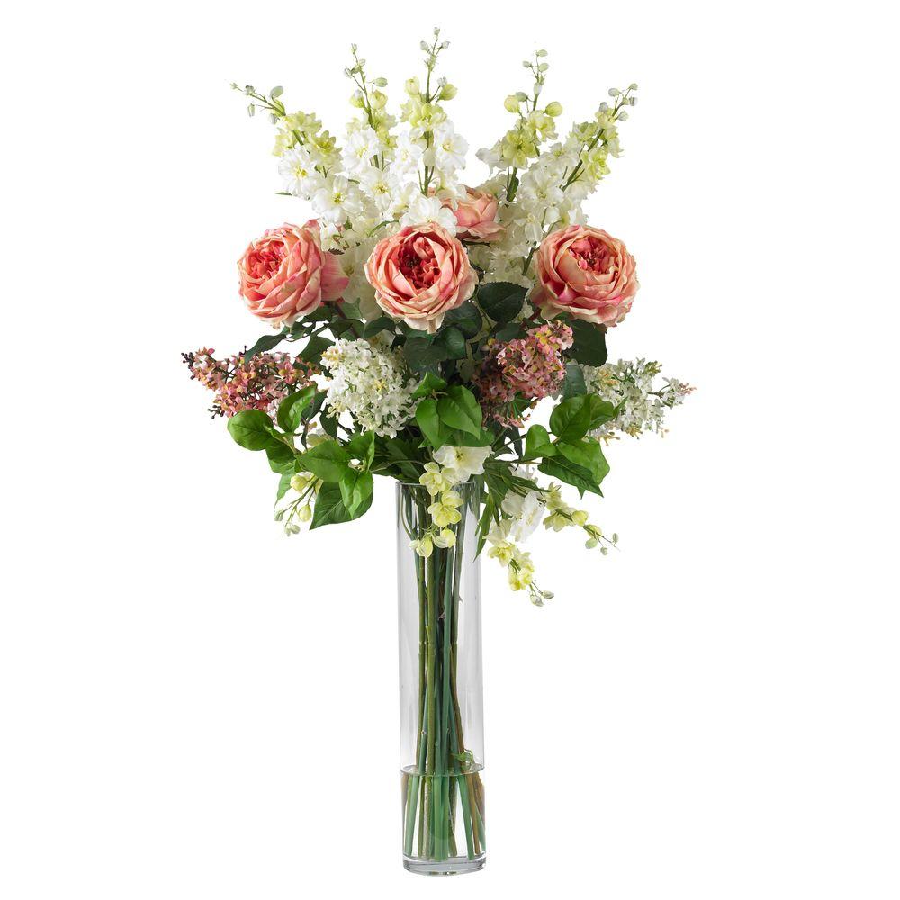 38 In H Pink Rose Delphinium And Lilac Silk Flower Arrangement H Pink Rose Delphinium And Lilac Silk Flower Arrangement
