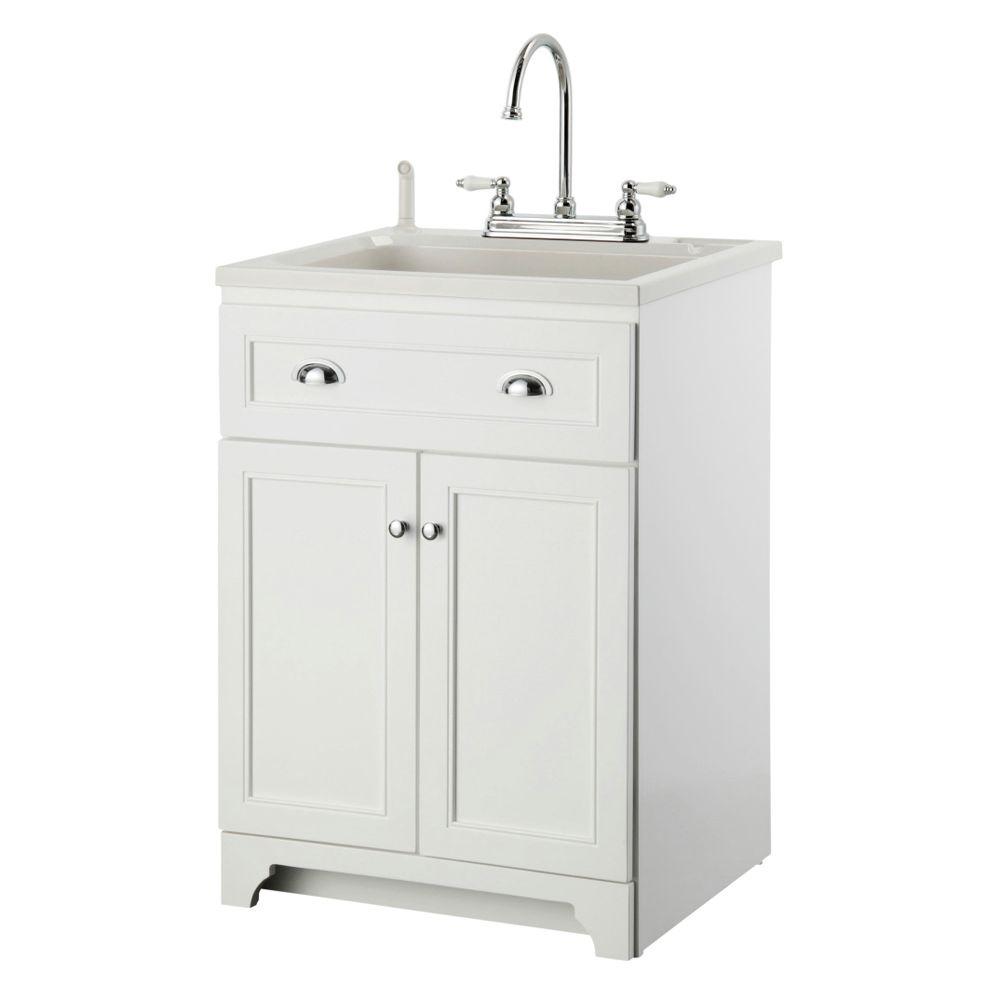 Foremost Keats 24 In Laundry Vanity In White And Abs Sink In White And Faucet Kit