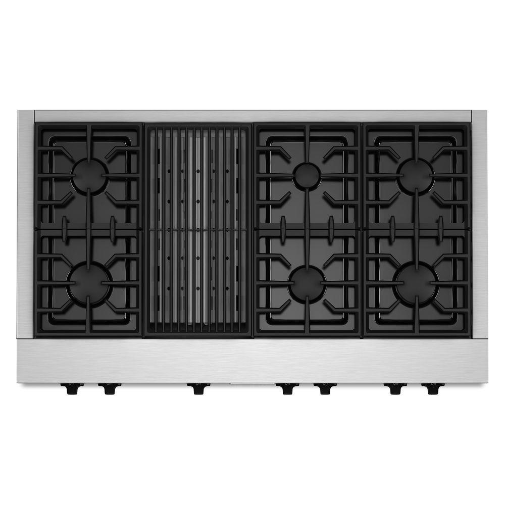 KitchenAid 48 in. Gas Cooktop in Stainless Steel with Grill and 6