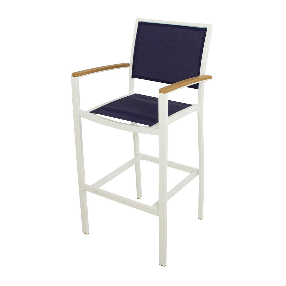 Polywood Bayline Satin White All Weather Aluminum Plastic Outdoor Polywood Bayline Satin White All Weather Aluminum Plastic Outdoor Bar Arm Chair In Navy