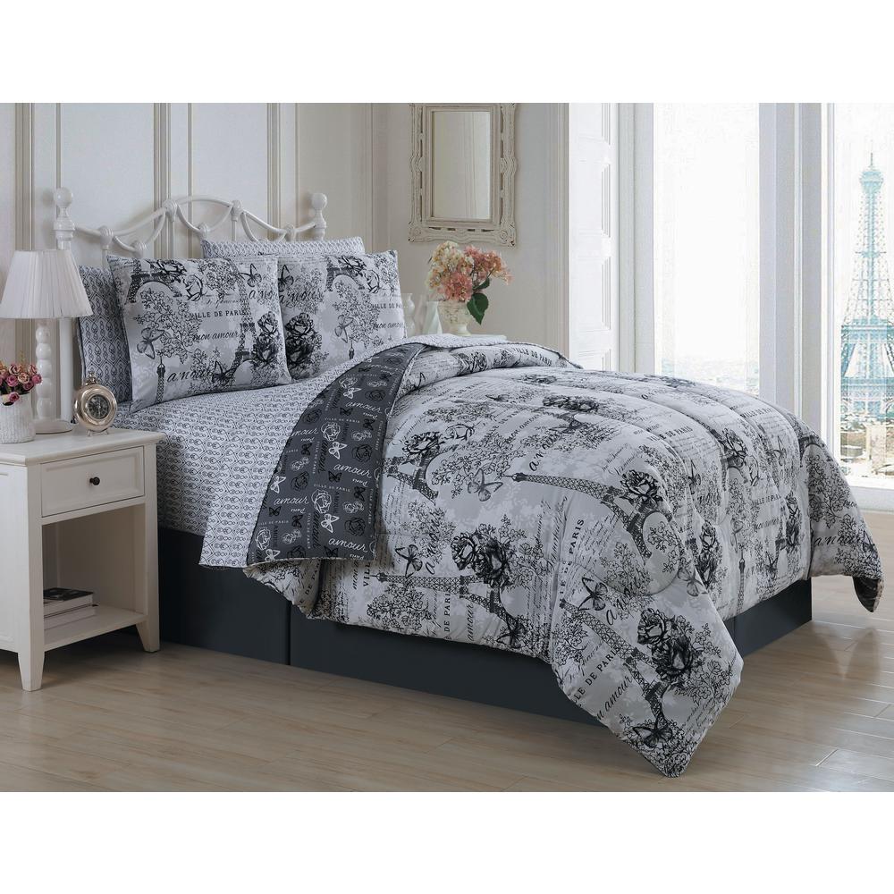 Amour 6 Piece Black White Twin Comforter Set Amu6bbtwinghbw The Home Depot