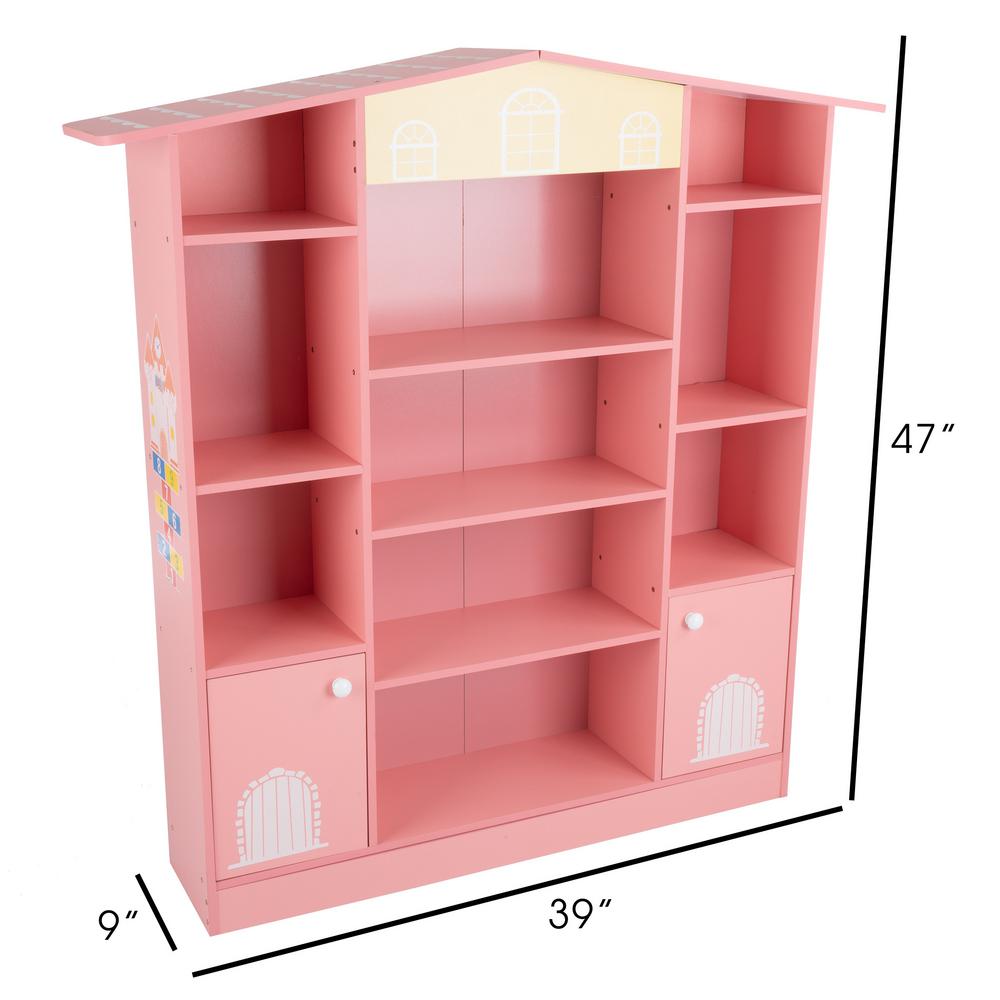Hey Play Cottage Design Dollhouse Shaped Bookcase In Pink