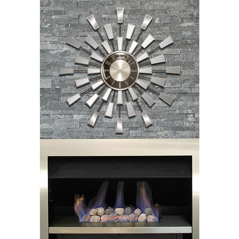 Litton Lane Sunburst 22 In Mirrored Wall Clock 66954 The
