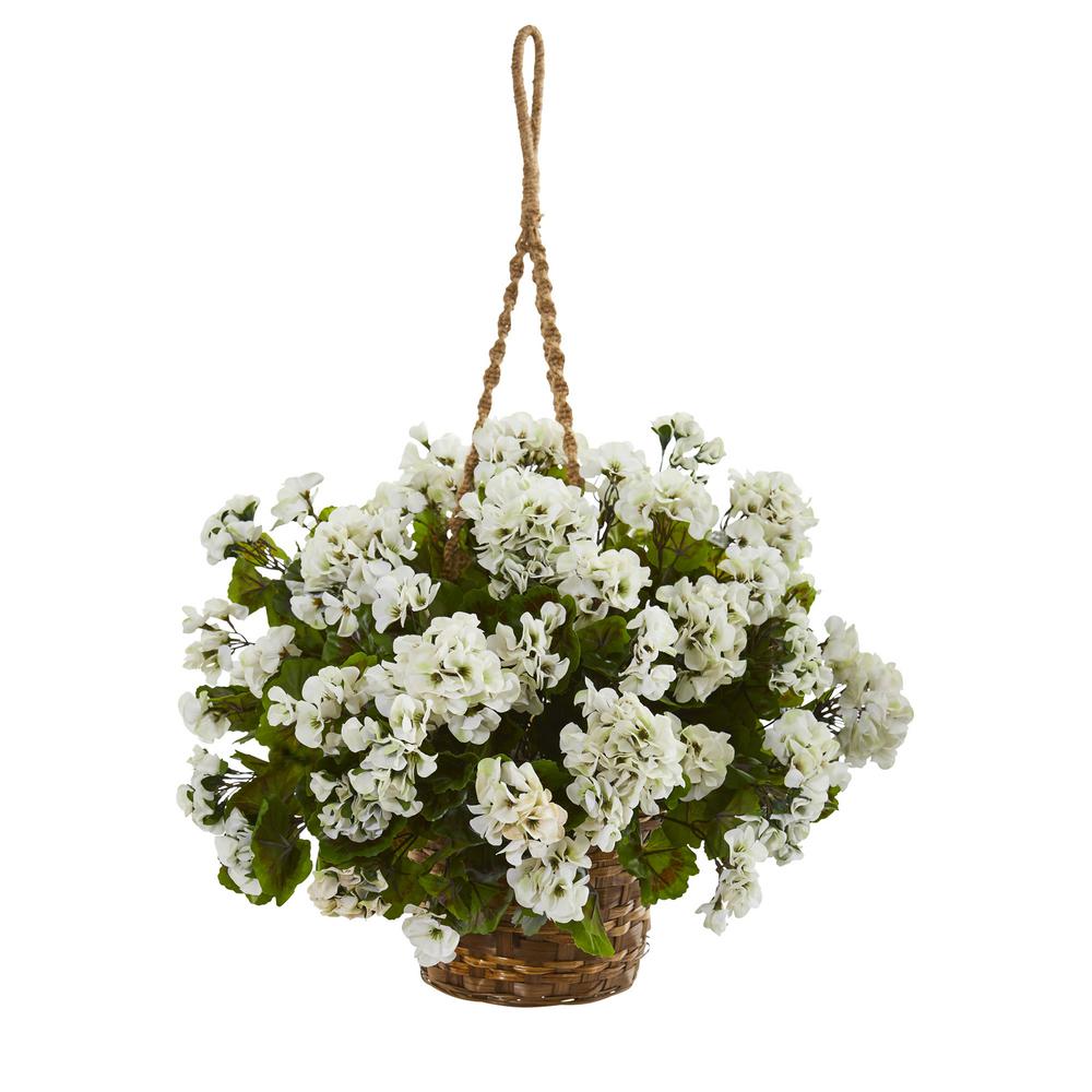 Nearly Natural Indoor/Outdoor UV Resistant White Geranium