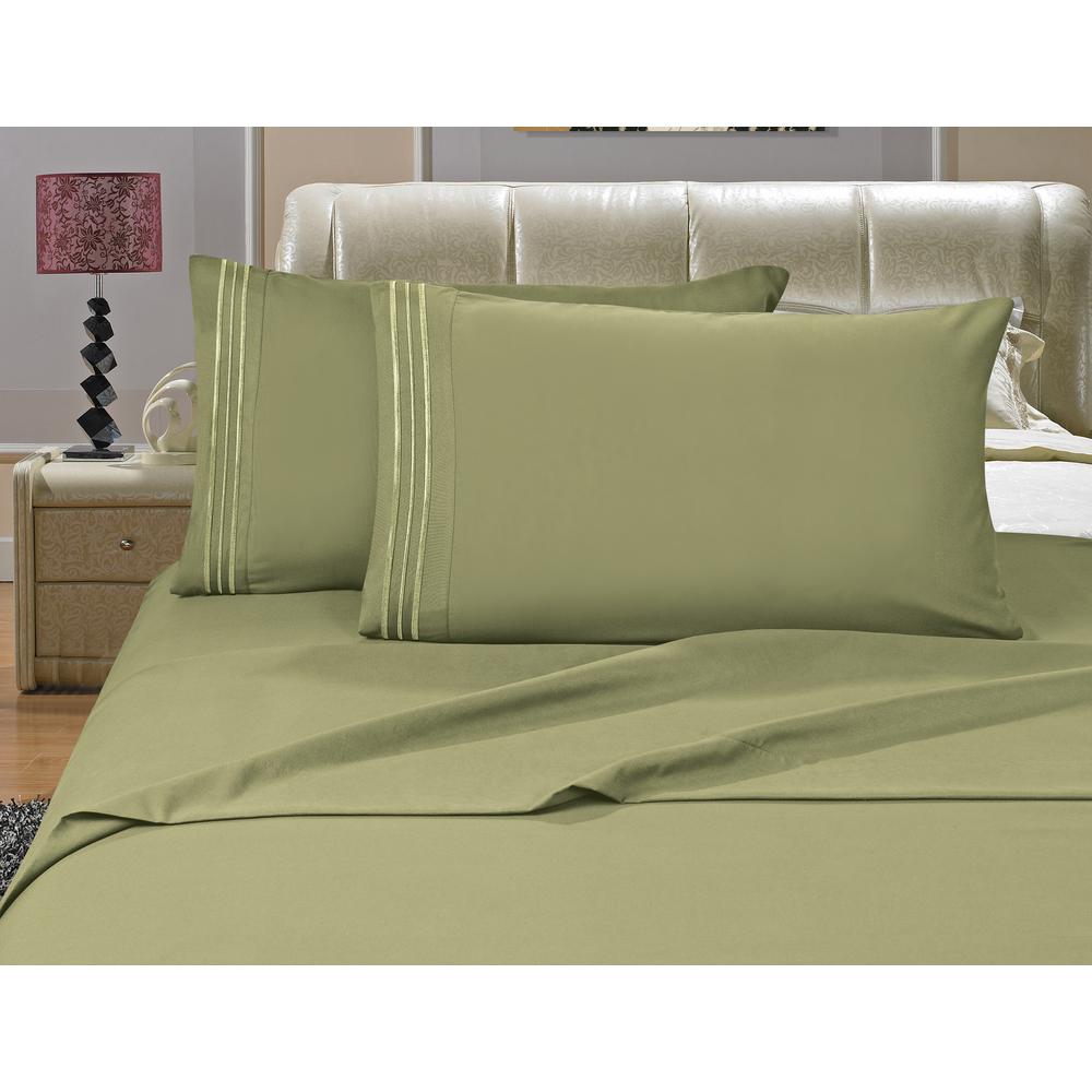 Elegant Comfort 1500 Series 4 Piece Sage Triple Marrow Embroidered Elegant Comfort 1500 Series 4 Piece Sage Triple Marrow Embroidered Pillowcases Microfiber King Size Green