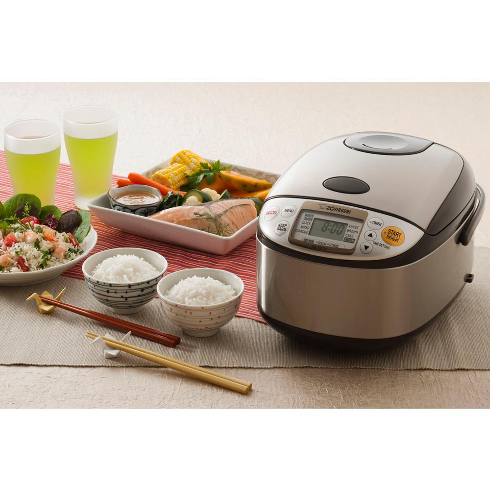 Zojirushi Micom 5 Cup Brown Stainless Rice Cooker With Built In Timer Ns Tsc10xj The Home Depot 0476