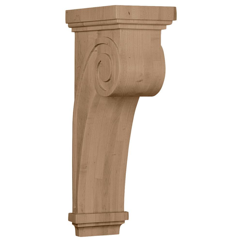 Ekena Millwork 10 in. x 6-1/4 in. x 22 in. Unfinished Wood Maple Scroll Corbel Brown For Sale