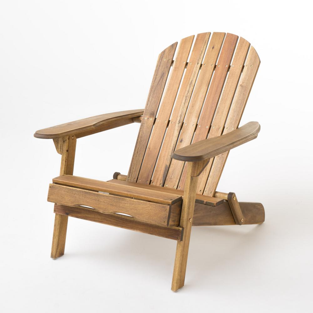 Noble House Hanlee Natural Stained Folding Wood Adirondack Chair 9402 The Home Depot