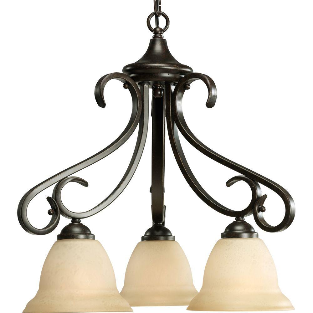 Progress Lighting Torino Collection 3 Light Forged Bronze Chandelier Progress Lighting Torino Collection 3 Light Forged Bronze Chandelier With Tea Stained Glass Shade