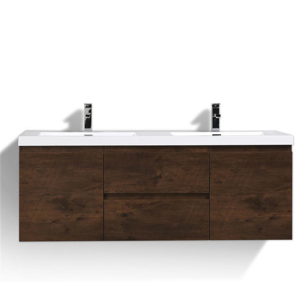 MOB 60 in. W Vanity in Rosewood with Reinforced Acrylic Vanity Top in