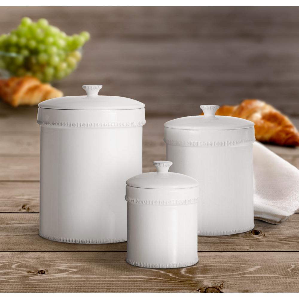 Bianca Dash 3 Piece White Ceramic Canister Set With Lid Bianca Dash 3 Piece White Ceramic Canister Set With Lid