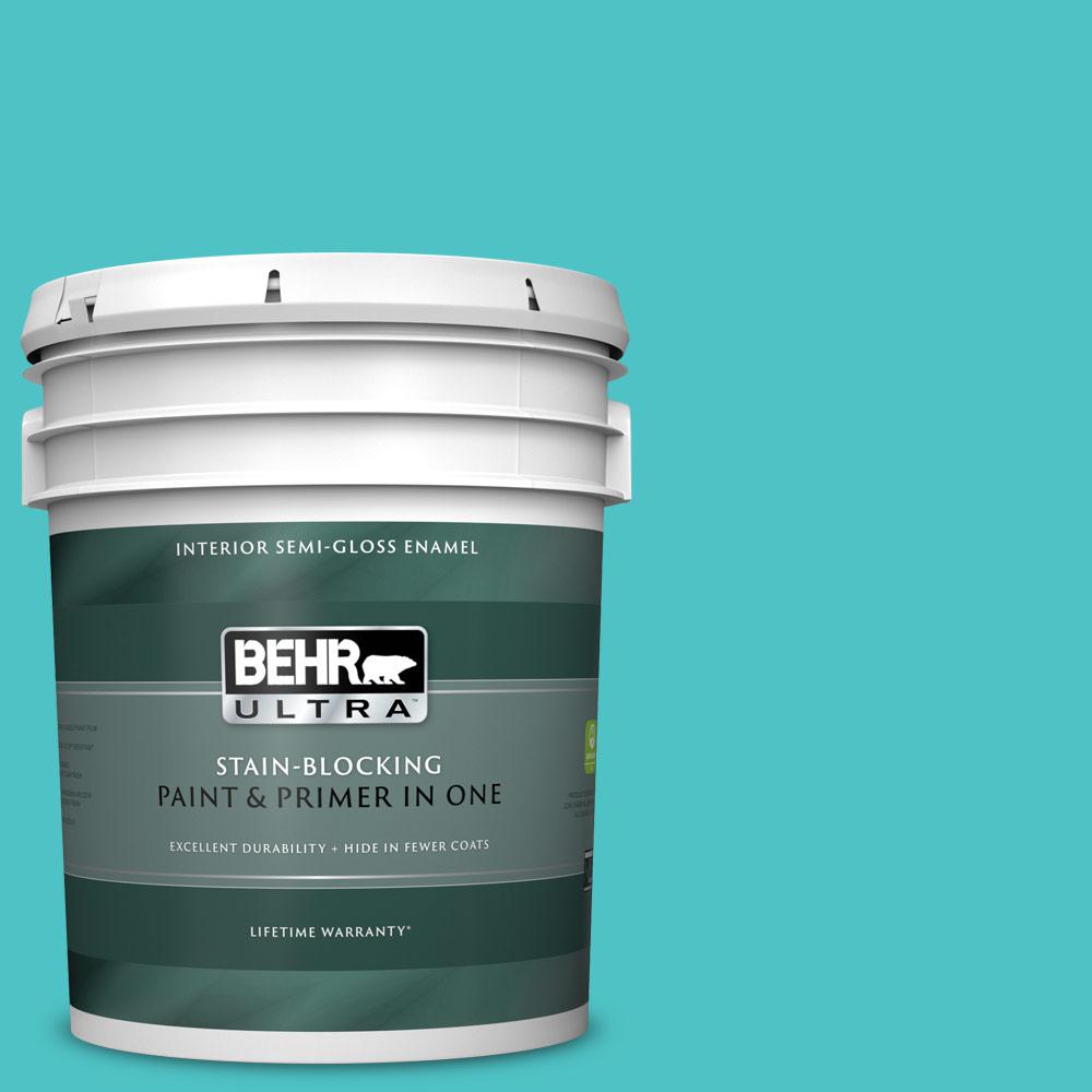 Behr Ultra 5 Gal 500b 4 Gem Turquoise Semi Gloss Enamel Interior Paint And Primer In One