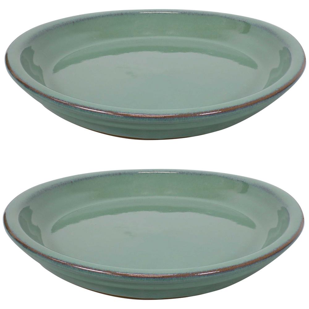 Sunnydaze Decor 11.75 in. Seafoam Ceramic Planter Saucer (Set of 2)AP