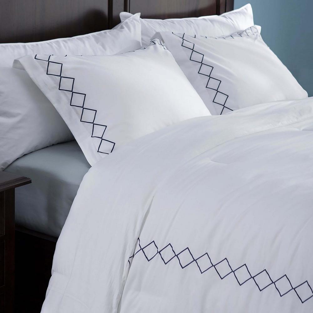 Puredown 3 Piece White And Dark Blue Queen Comforter Set Pd 16045