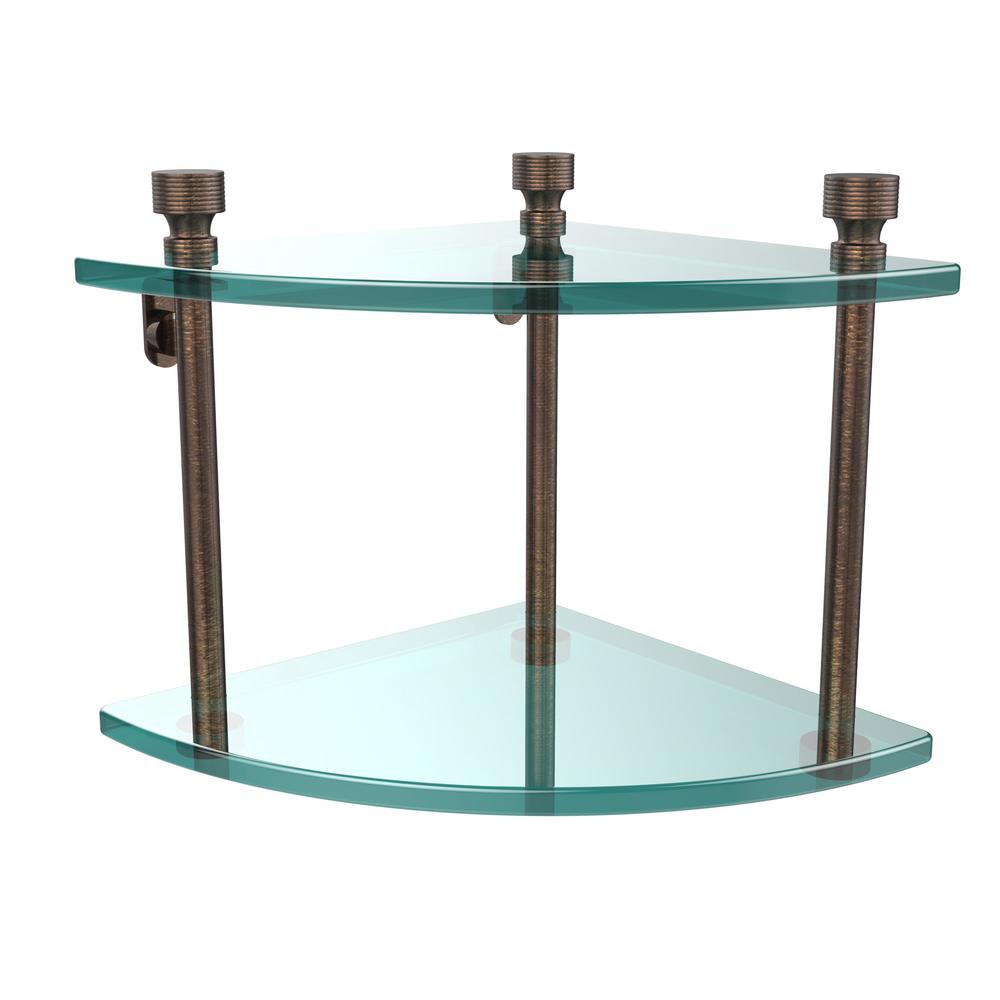 Allied Brass Foxtrot 8 In L X H W 2 Tier Corner Clear W 2 Tier Corner Clear Glass Bathroom Shelf In Venetian Bronze