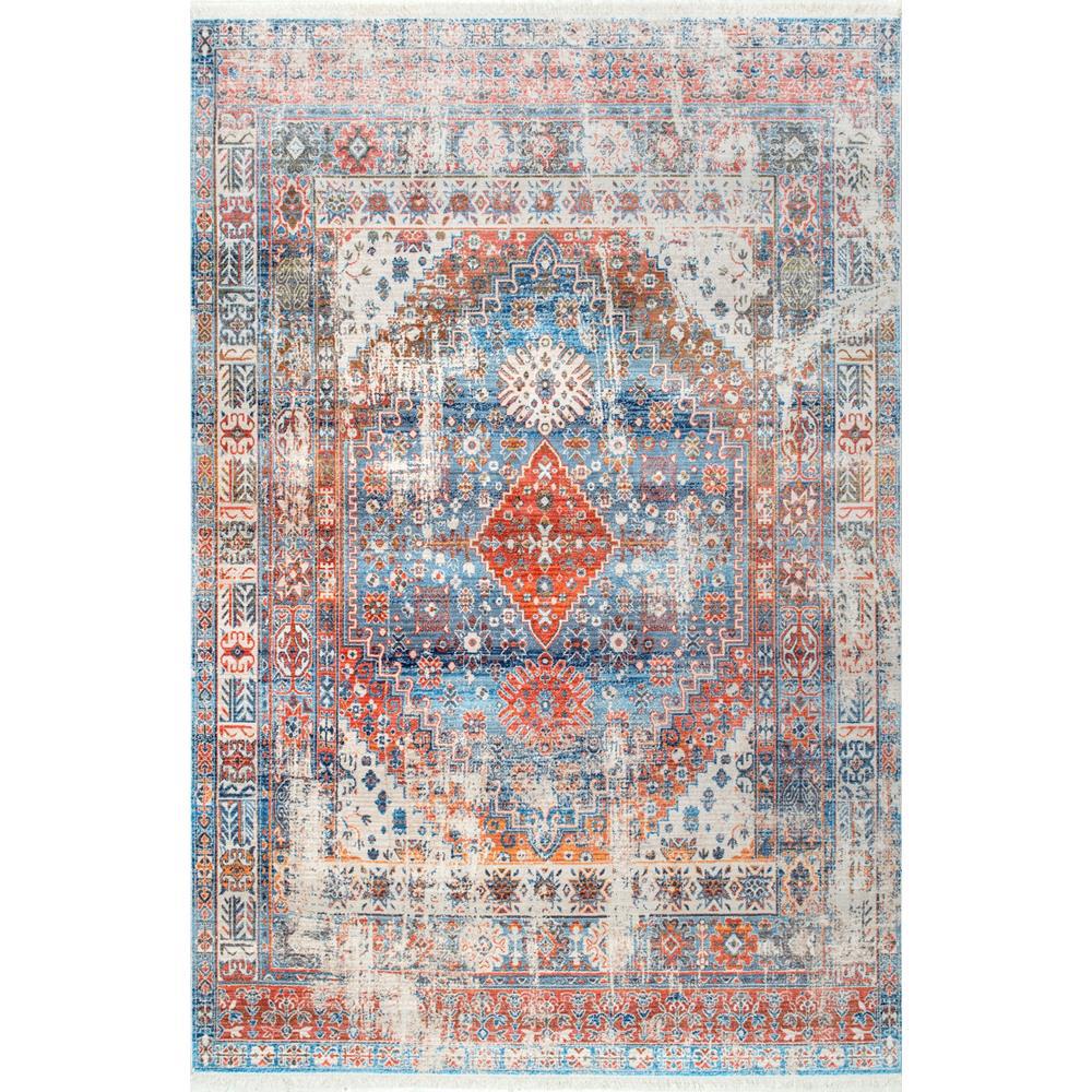 nuLOOM Farley Medallion Fringe Blue 10 ft. x 13 ft. Area RugKHMC07A