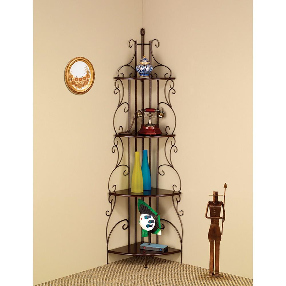 Benzara Wall Mounted Copper Traditional 4 Tier Metal Corner Shelf Benzara Wall Mounted Copper Traditional 4 Tier Metal Corner Shelf Bookcase