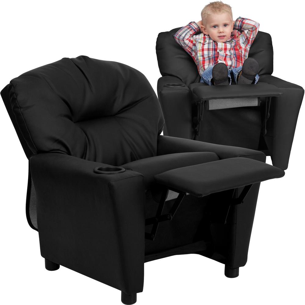 Flash Furniture Contemporary Black Leather Kids Recliner With Cup