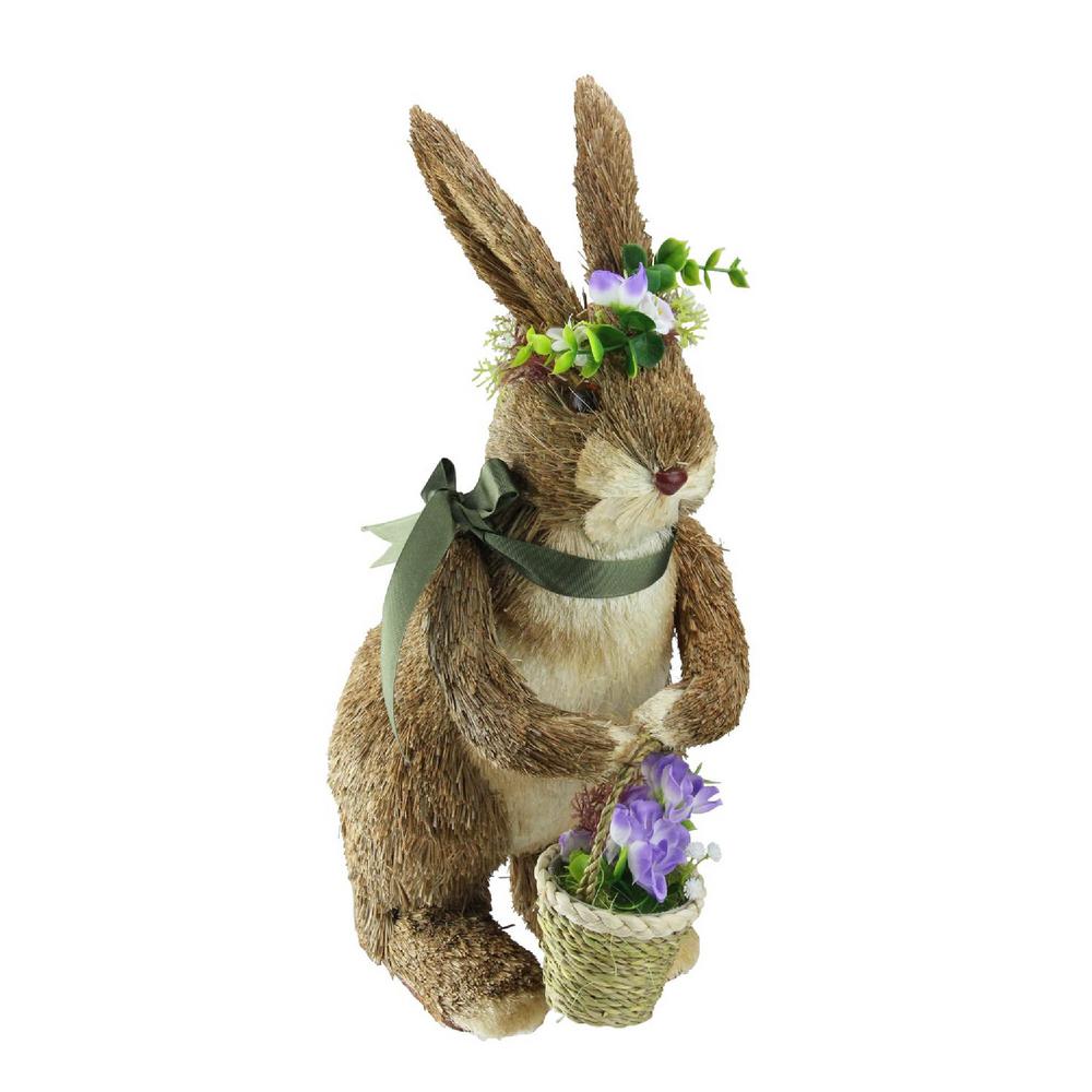 EASTER BUNNY RABBIT WITH GREEN METAL EGG PINK FLOWERS WALL DECORATION SPRING