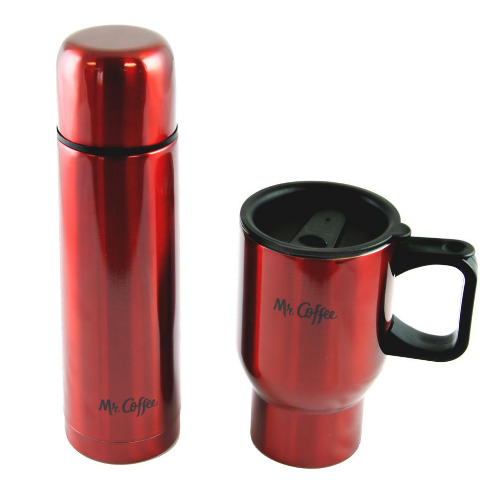 Mr. Coffee Javelin 16 oz. Red Double Wall Thermos and Travel Mug Gift