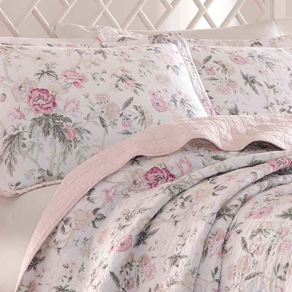 Laura Ashley Breezy Fl 3 Piece Pink Gray Cotton Full Queen Quilt Set 222278 The Home Depot - Quilts Bedding Flower Laura Ashley Breezy Fl 3 Piece Pink Gray Cotton Full Queen Quilt Set 222278 The Home Depot - Quilts Bedding Flower