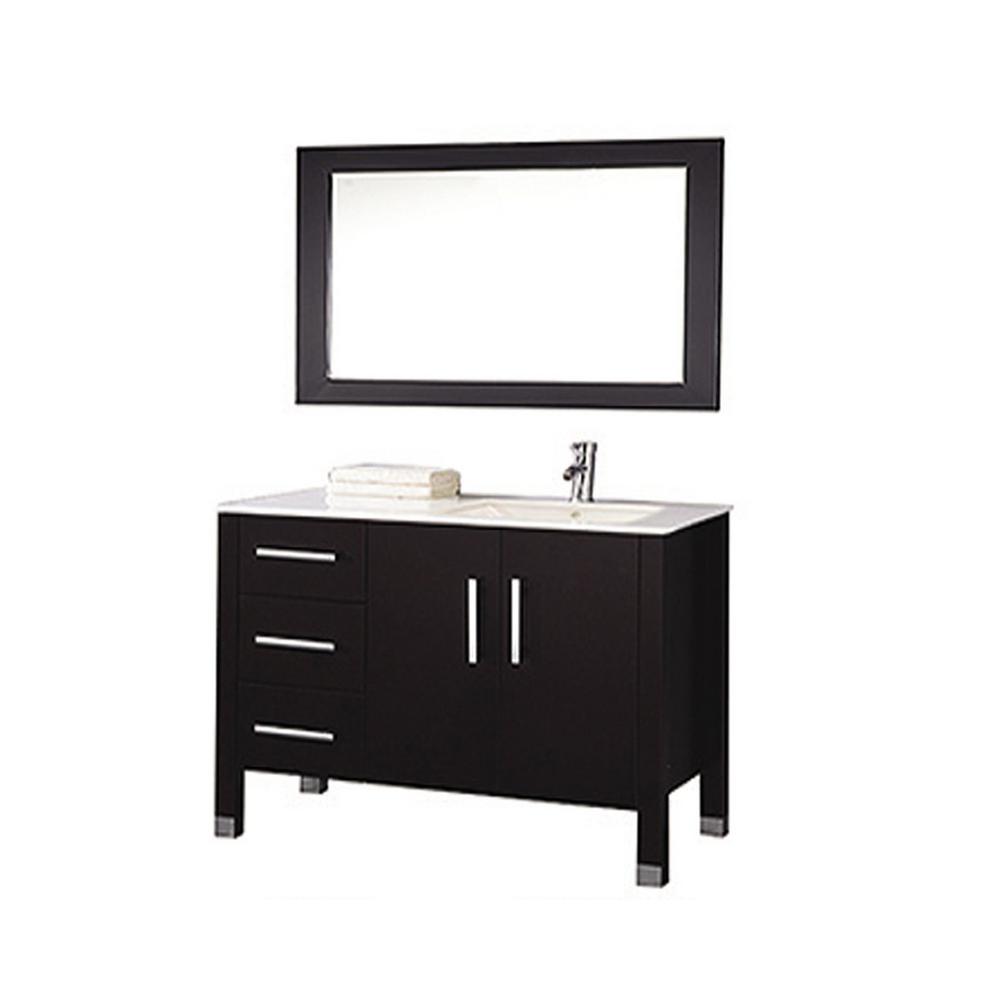 Monaco 40 In W X 22 D 36 H Vanity Espresso With H Vanity In Espresso With Top White Right Offset Basin And Mirror Mtd 8118c Re The Home Depot