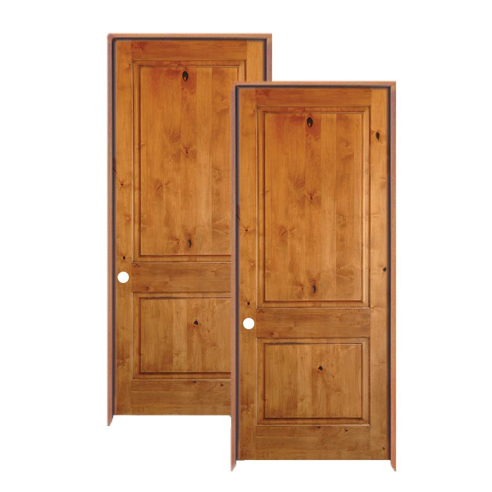 Krosswood Doors 36 In X 80 In Rustic Knotty Alder 2 Panel Square Top Solid Wood Right Hand Single Prehung Interior Door 2 Pack