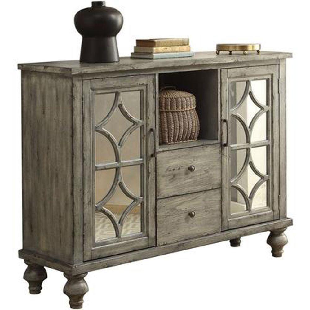 Benjara Velika 48 in. Weathered Gray Standard Rectangle Wood Console
