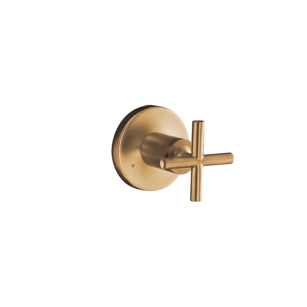 Purist 1-Handle Transfer Valve Trim Kit in Vibrant Modern Brushed Gold with Cross Handle (Valve Not Included)