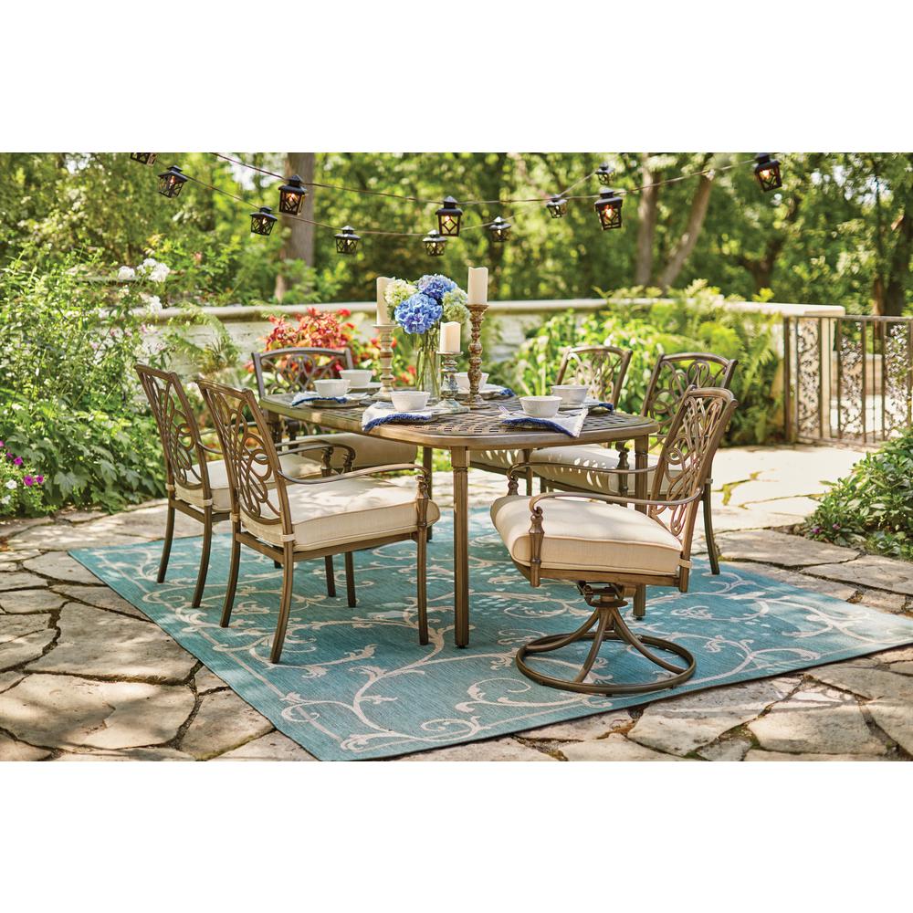 Hampton Bay Cavasso Stationary Metal Outdoor Dining Chair With Oatmeal Cushion 2 Pack 171 410 Dc2 The Home Depot