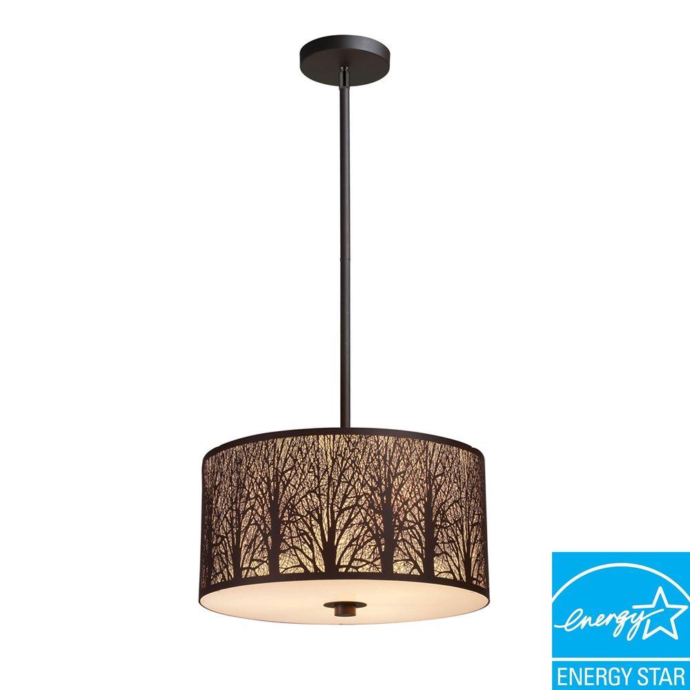 Black Rustic Energy Star Lighting The Home Depot Woodland Sunrise 3 Light Aged Bronze Pendant
