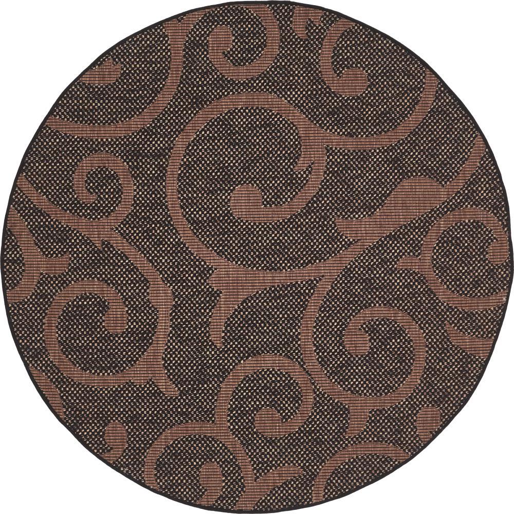 Unique Loom Outdoor Chocolate Brown 6 ft. x 6 ft. Round Area Rug