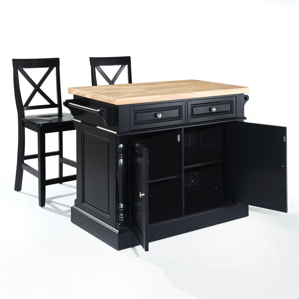 Crosley Furniture Oxford Black Kitchen Island With X Back Stools Kf300063bk The Home Depot