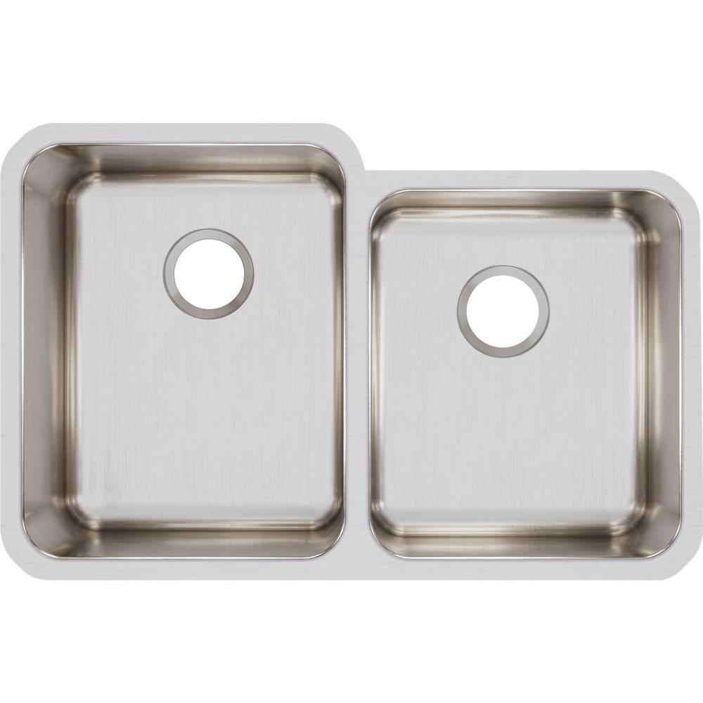 Elkay Lustertone Undermount Stainless Steel 31 in. Square Offset Double Bowl Kitchen Sink - Right Configuration, Silver