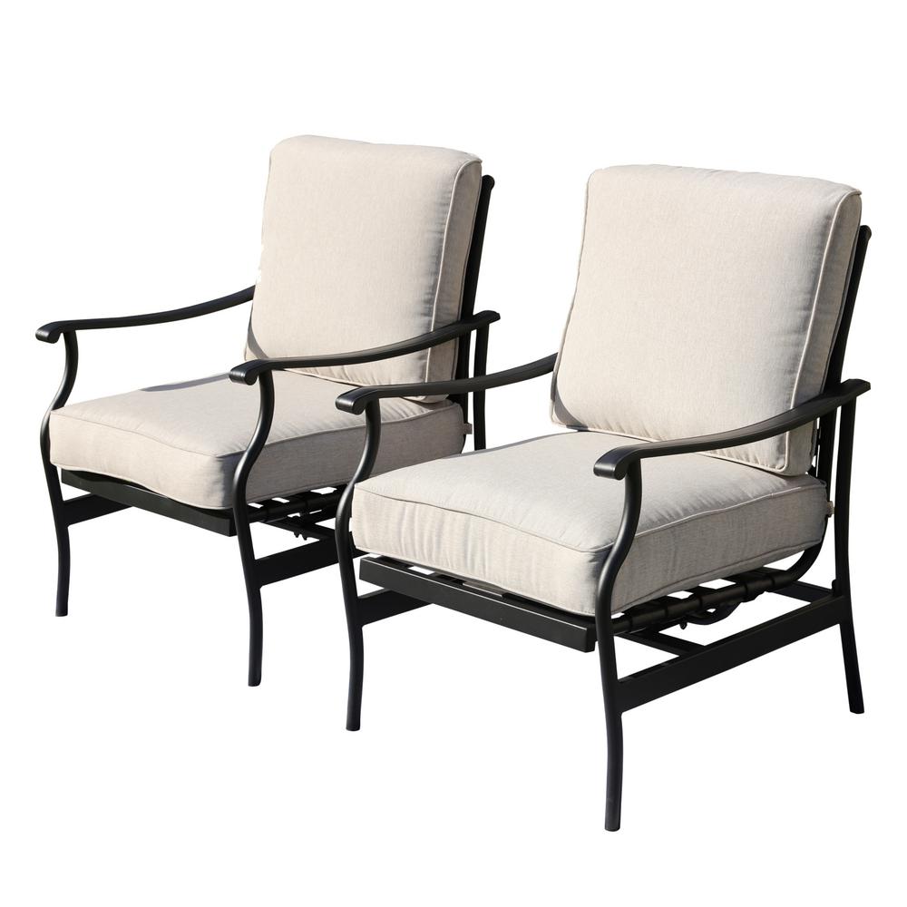 Patio Festival Metal Outdoor Rocking Chair with Beige Cushions (2-Pack)-PF19104-W - The Home Depot