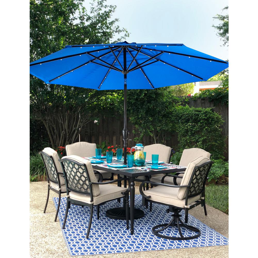 Sun Ray 9 Ft Aluminum Market Solar Lighted 8 Rib Round Patio Umbrella With Olefin Canopy In Royal Blue 841020ole The Home Depot