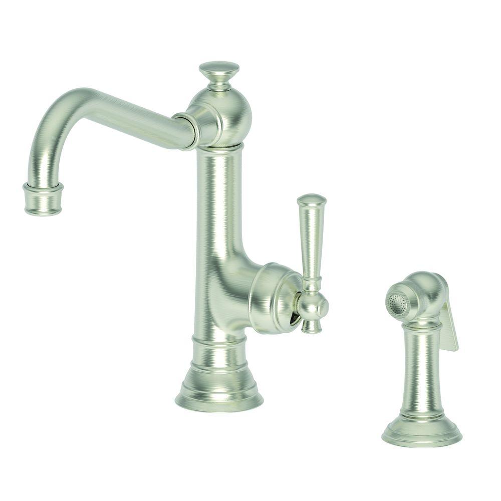 Newport Jacobean Single Handle Standard Kitchen Faucet With Side Sprayer In Satin Nickel