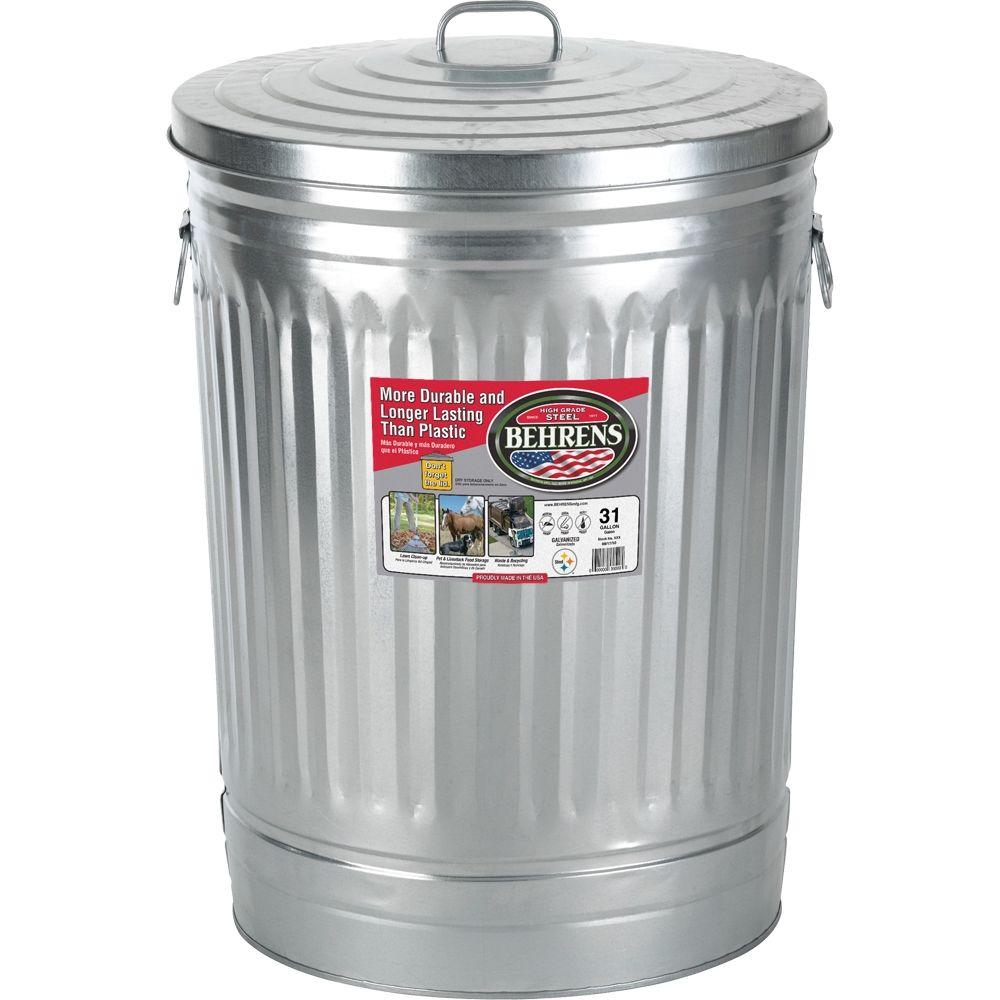 Behrens 31 Gal Galvanized Steel Round Trash Can With Lid 1270