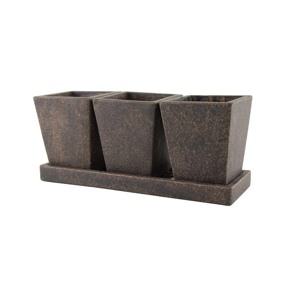 Syndicate Trio Garden Cement Planter with Tray790902902 The Home Depot