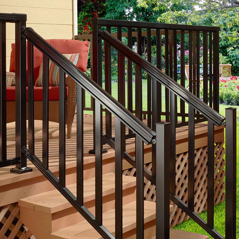 ALUMINUM STAIR HAND AND BASE RAIL 6 Ft Black Durable Deck ...