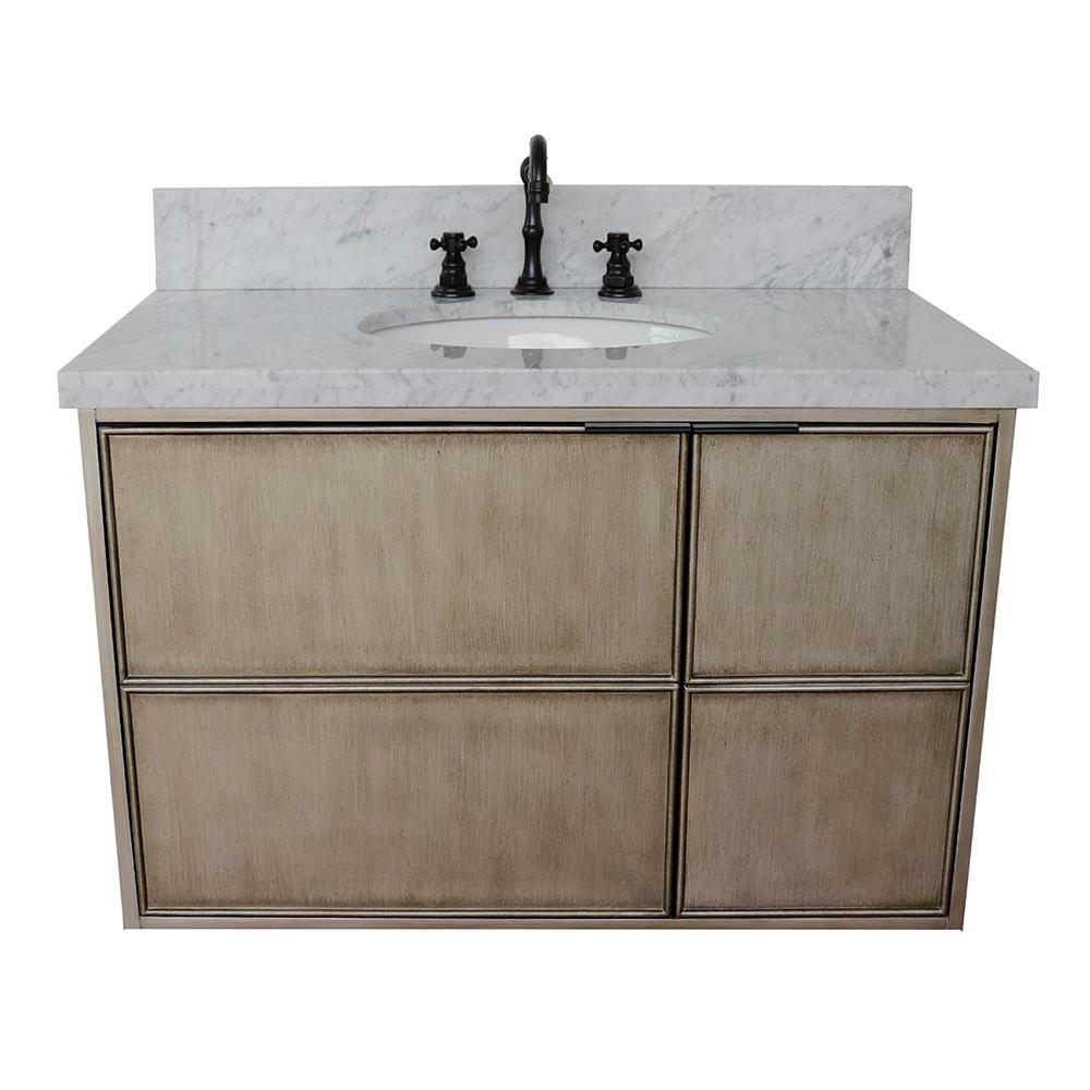 Bellaterra Home Scandi 37 In W X 22 D Wall Mount Bath Vanity Brown With Marble Top White Rectangle Basin